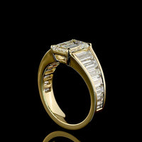 14K Yellow Gold Geometric Special Ring with 2.16 Carat Emerald Cut Lab Diamond Center and Graduated Baguette Lab Diamonds - 4.49 Carat Total Diamond Weight - Covaloro Fine Jewelry
