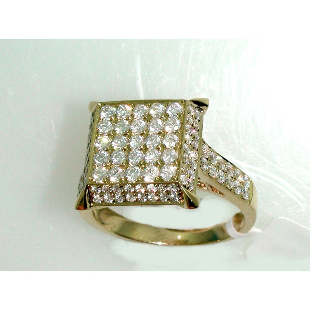 14K Yellow Gold Geometric Split Shank Fashion Ring with Pavé Set Round Diamonds - 1.60 Carat Total Diamond Weight by Auriventus