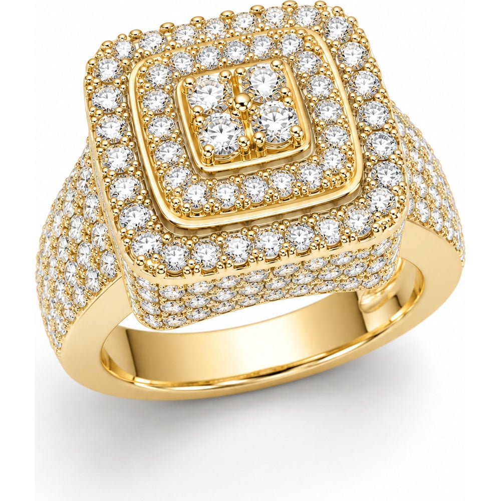 14K Yellow Gold Geometric Square Men's Ring with Milgrain Set Round Diamonds - 5.44 Carat Total Diamond Weight by Auriventus