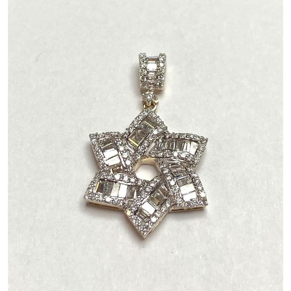 14K Yellow Gold Geometric Star Pendant with Channel-Set Baguette and Prong-Set Round Diamonds - 1.09 Carat Total Diamond Weight by Auriventus