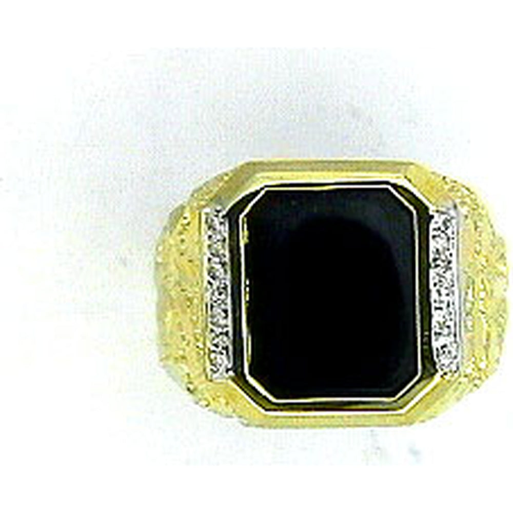 14K Yellow Gold Geometric Statement Ring with Emerald-Cut Black Onyx and Channel-Set Round Diamonds - 0.10 Carat Total Diamond Weight - Royal Jewelry