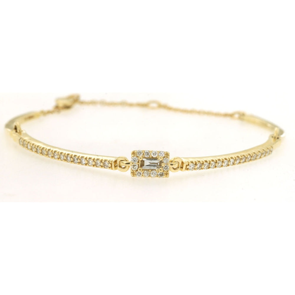 14K Yellow Gold Geometric Station Bracelet with Baguette and Round Diamond Halo - 0.35 Carat Total Diamond Weight - Royal Jewelry