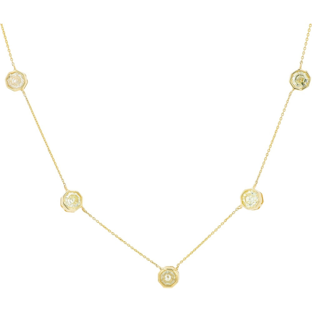 14K Yellow Gold Geometric Station Necklace with Bezel-Set Round Diamonds - 1.80 Carat Total Diamond Weight