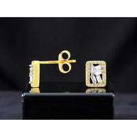 14K Yellow Gold Geometric Stud Earrings with Baguette and Round Diamond Cluster Halo - 0.20 Carat Total Diamond Weight - Royal Jewelry