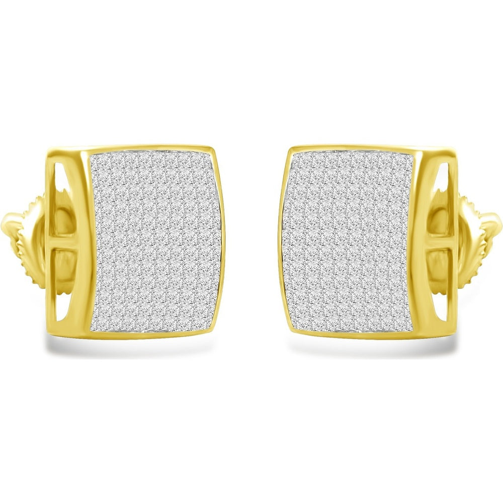14K Yellow Gold Geometric Stud Earrings with Pave-Set Round Diamonds - 1.46 Carat Total Diamond Weight by Auriventus