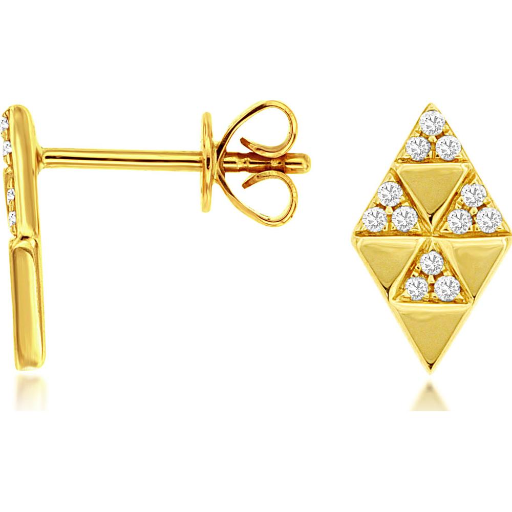 14K Yellow Gold Geometric Stud Earrings with Round Diamonds - 0.09 Carats Total Diamond Weight