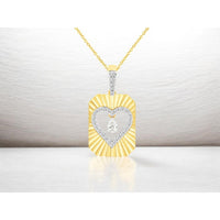 14K Yellow Gold Geometric Sunburst Pendant Necklace with Pear and Round Diamond Heart Motif - 0.22 Carat Total Diamond Weight - Royal Jewelry