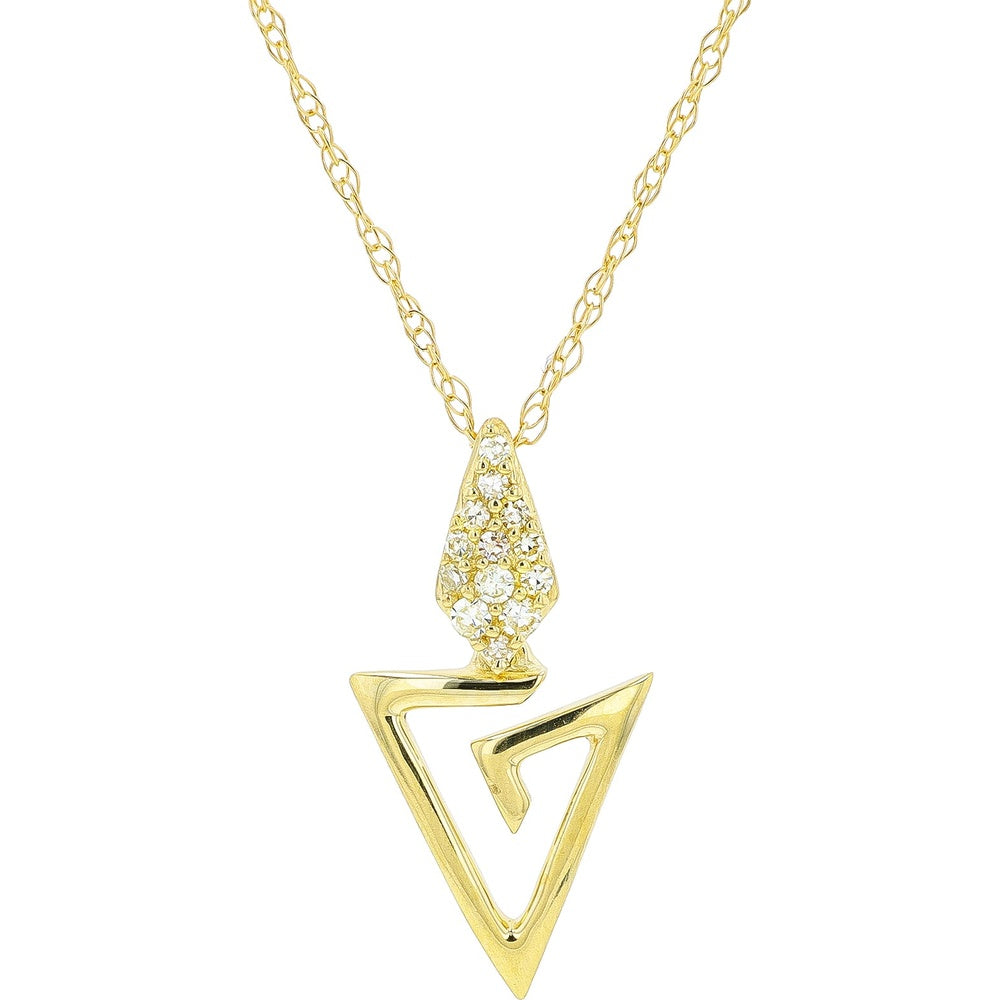 14K Yellow Gold Geometric Triangle Pendant with Cluster Set Round Diamonds - 0.05 Carat Total Diamond Weight