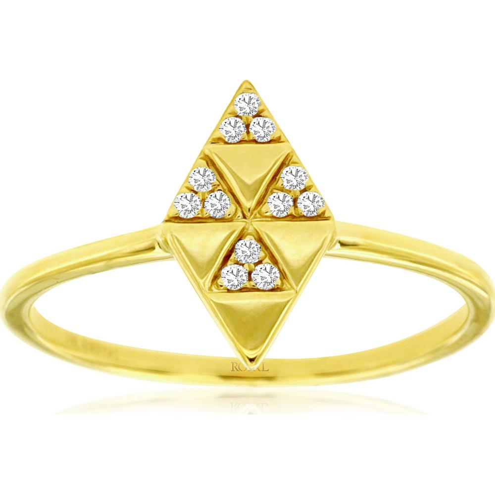 14K Yellow Gold Geometric Triangle Ring with Round Diamond Accents - 0.06 Carat Total Diamond Weight - Royal Jewelry