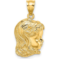 14K Yellow Gold Girl Head Charm Pendant with Bow Detail - 22.5mm Length, 30mm Width by Oro Pregiato