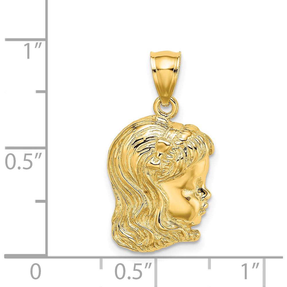 14K Yellow Gold Girl Head Charm Pendant with Bow Detail - 22.5mm Length, 30mm Width by Oro Pregiato