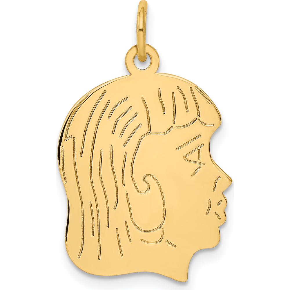 14K Yellow Gold Girl Head Charm with Laser Design - Engravable Personalized Pendant by Oro Pregiato
