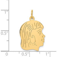 14K Yellow Gold Girl Head Charm with Laser Design - Engravable Personalized Pendant by Oro Pregiato