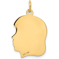 14K Yellow Gold Girl Head Charm with Laser Design - Engravable Personalized Pendant by Oro Pregiato