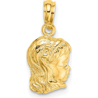 14K Yellow Gold Girl Head Pendant Charm with Open Back Design by Oro Pregiato