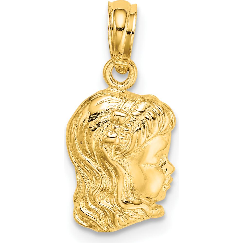 14K Yellow Gold Girl Head Pendant Charm with Open Back Design by Oro Pregiato