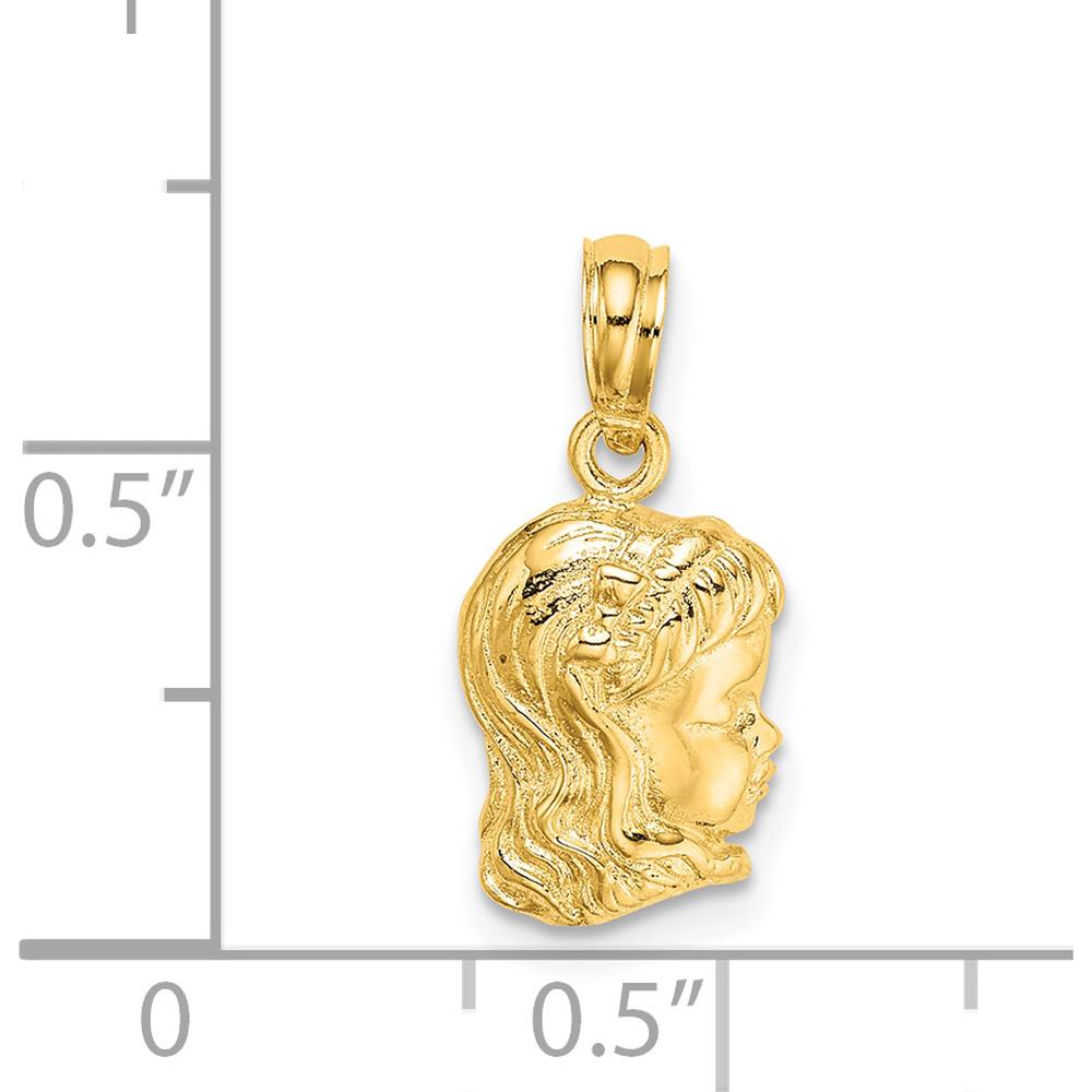 14K Yellow Gold Girl Head Pendant Charm with Open Back Design by Oro Pregiato