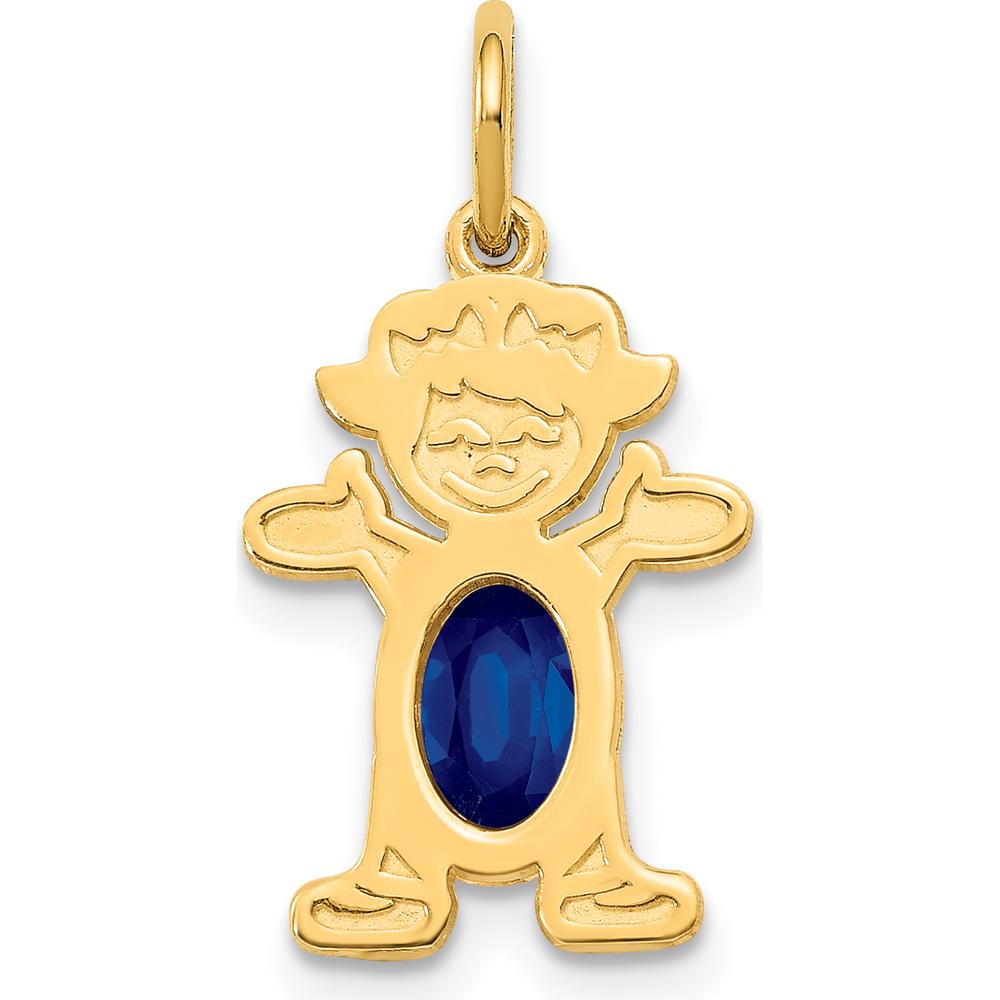 14K Yellow Gold Girl Pendant with Oval Genuine Sapphire - 0.58 Carat Sapphire by Oro Pregiato