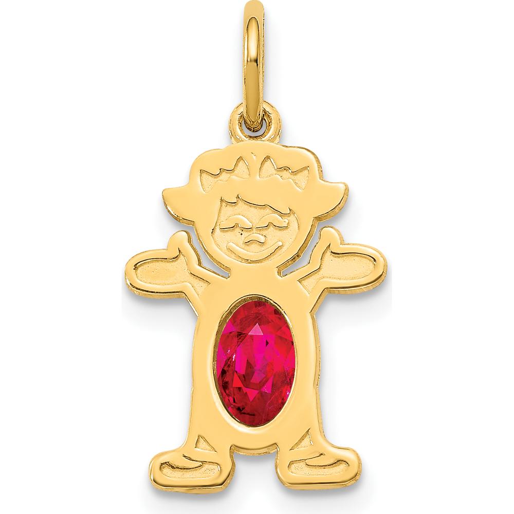 14K Yellow Gold Girl Pendant with Oval Ruby - 0.63 Carat Total Ruby Weight by Oro Pregiato