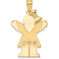 14K Yellow Gold Girl Pendant with Ruffles and Bow and 3 Round Diamonds - 0.015 Carat Total Diamond Weight by Oro Pregiato