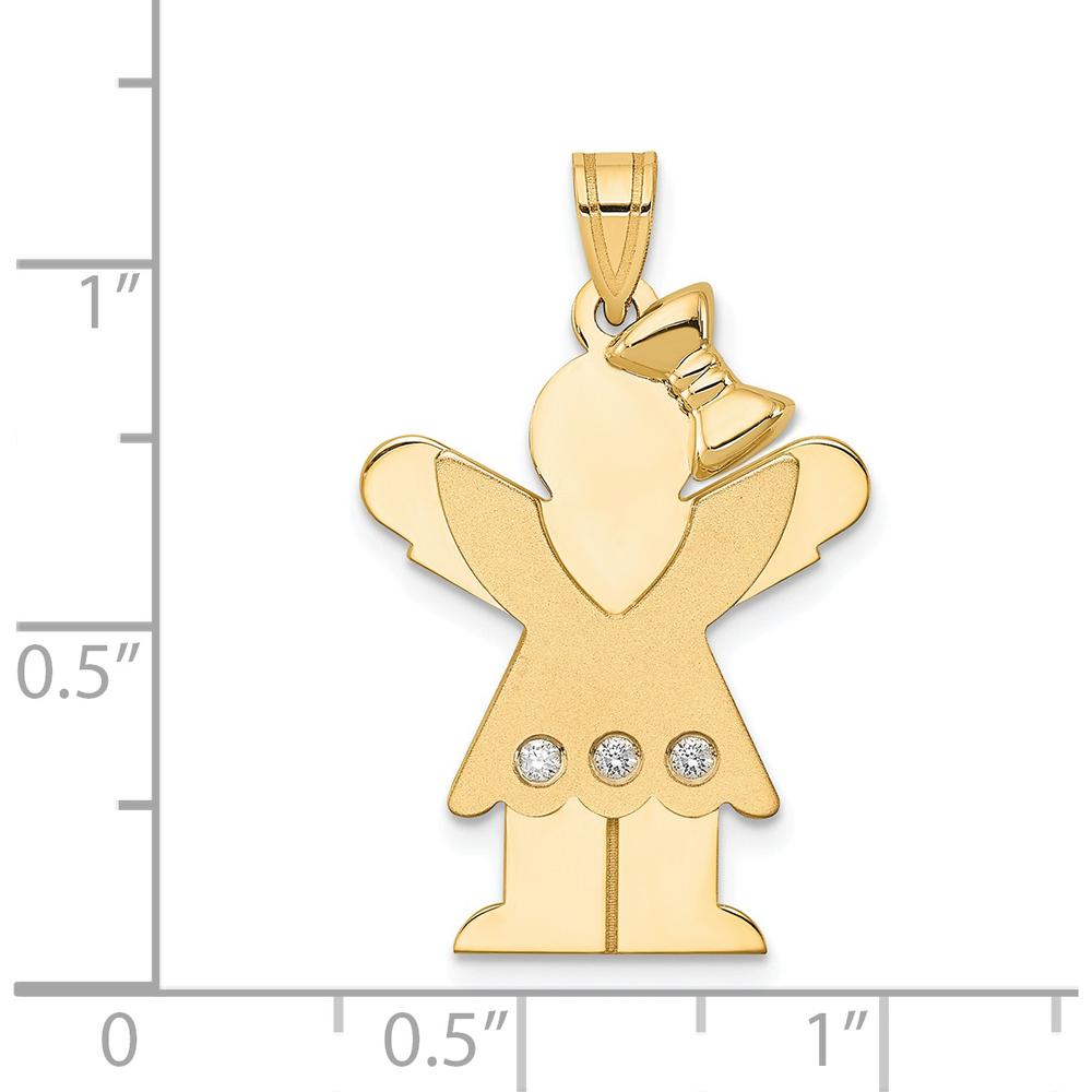 14K Yellow Gold Girl Pendant with Ruffles and Bow and 3 Round Diamonds - 0.015 Carat Total Diamond Weight by Oro Pregiato