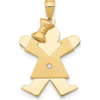 14K Yellow Gold Girl with Bow Pendant with 0.015 Carat Round Diamond by Oro Pregiato