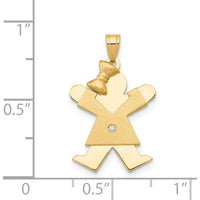 14K Yellow Gold Girl with Bow Pendant with 0.015 Carat Round Diamond by Oro Pregiato