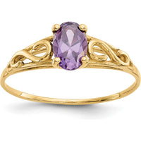 14K Yellow Gold Girl's Synthetic Amethyst Ring with Polished Band by Oro Pregiato