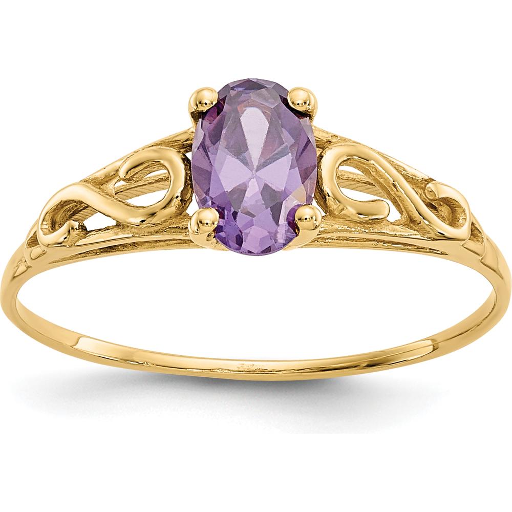 14K Yellow Gold Girl's Synthetic Amethyst Ring with Polished Band by Oro Pregiato