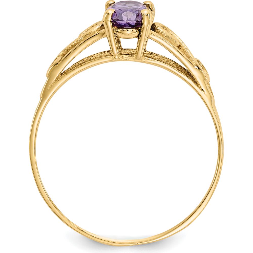 14K Yellow Gold Girl's Synthetic Amethyst Ring with Polished Band by Oro Pregiato