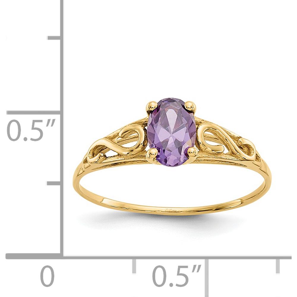 14K Yellow Gold Girl's Synthetic Amethyst Ring with Polished Band by Oro Pregiato