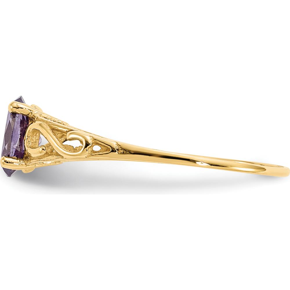 14K Yellow Gold Girl's Synthetic Amethyst Ring with Polished Band by Oro Pregiato