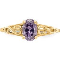14K Yellow Gold Girl's Synthetic Amethyst Ring with Polished Band by Oro Pregiato