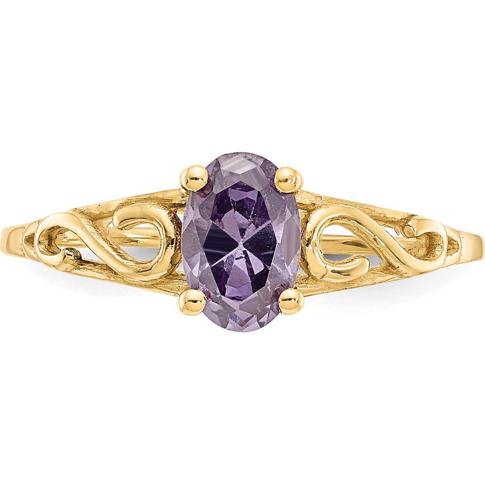 14K Yellow Gold Girl's Synthetic Amethyst Ring with Polished Band by Oro Pregiato