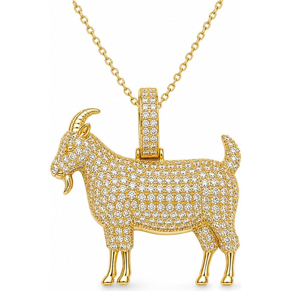 14K Yellow Gold Goat Pendant with Pavé Set Round Diamonds - 3.11 Carat Total Diamond Weight by Auriventus