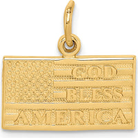 14K Yellow Gold God Bless America Flag Charm - Polished & Textured Design by Oro Pregiato