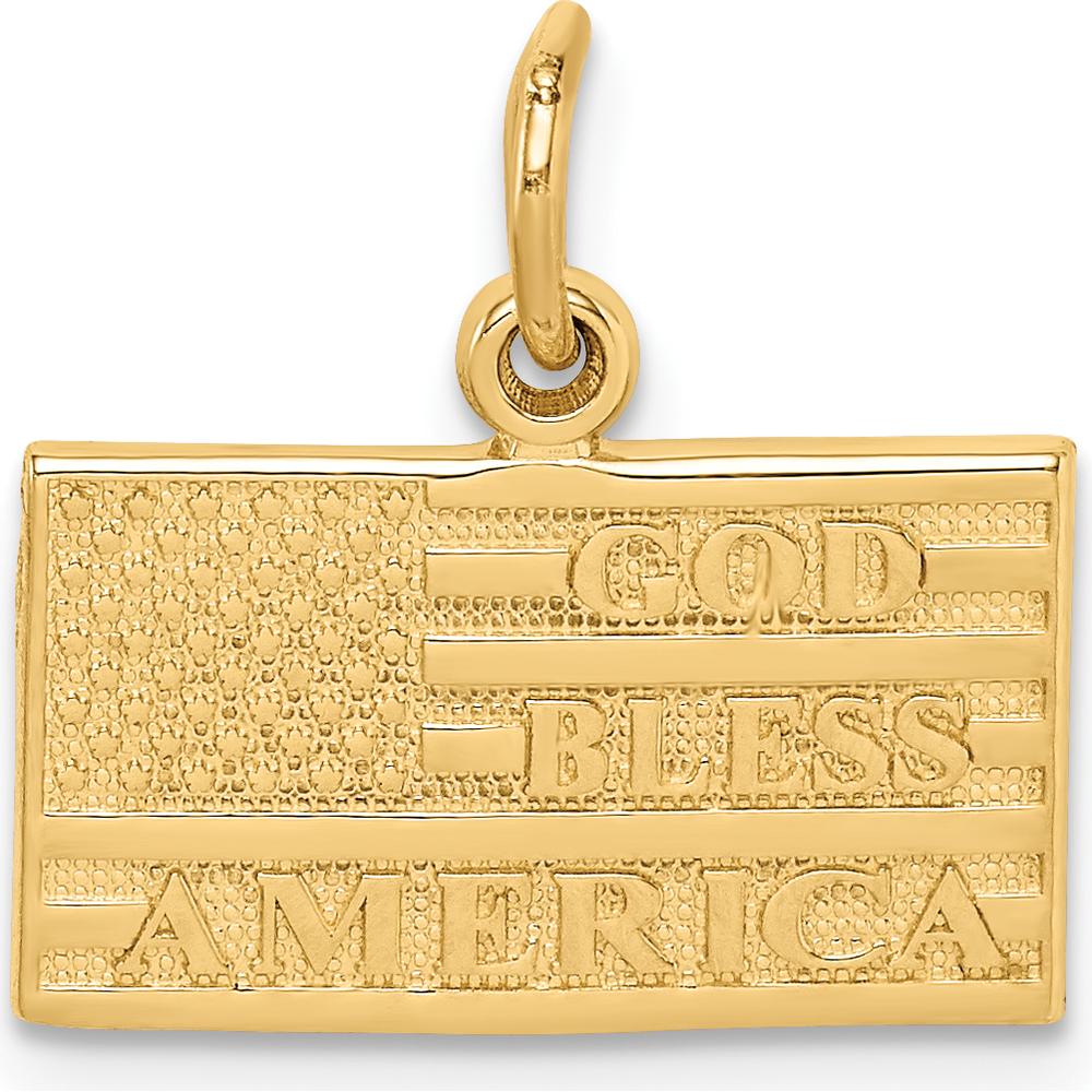 14K Yellow Gold God Bless America Flag Charm - Polished & Textured Design by Oro Pregiato