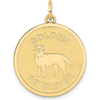 14K Yellow Gold Golden Retriever Engravable 20mm Disc Pendant Charm by Oro Pregiato