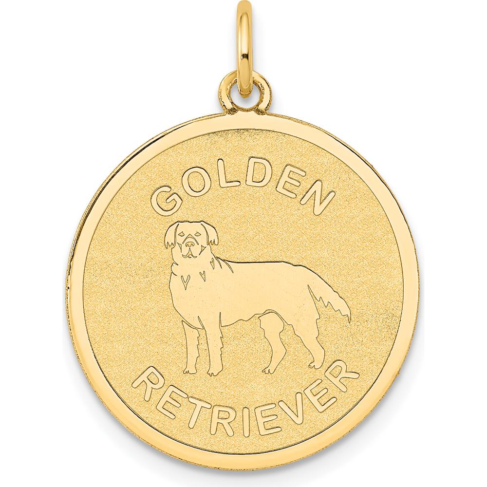 14K Yellow Gold Golden Retriever Engravable 20mm Disc Pendant Charm by Oro Pregiato