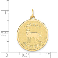 14K Yellow Gold Golden Retriever Engravable 20mm Disc Pendant Charm by Oro Pregiato