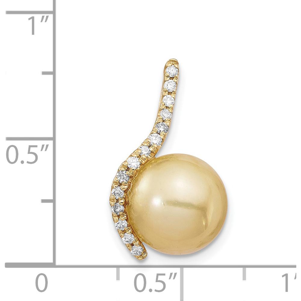 14K Yellow Gold Golden South Sea Saltwater Cultured Pearl and 0.125 Carat Diamond Pendant by Monteluci Fine Jewelry