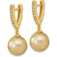 14K Yellow Gold Golden South Sea Saltwater Cultured Pearl and Diamond Dangle Earrings - 0.105 Carat Total Diamond Weight by Monteluci Fine Jewelry