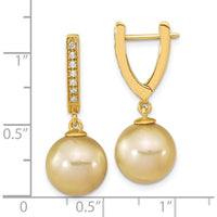 14K Yellow Gold Golden South Sea Saltwater Cultured Pearl and Diamond Dangle Earrings - 0.105 Carat Total Diamond Weight by Monteluci Fine Jewelry