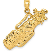 14K Yellow Gold Golf Bag and Clubs Charm Pendant - Textured Design by Oro Pregiato
