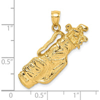 14K Yellow Gold Golf Bag and Clubs Charm Pendant - Textured Design by Oro Pregiato