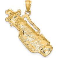 14K Yellow Gold Golf Bag and Clubs Charm Pendant - Textured Design by Oro Pregiato