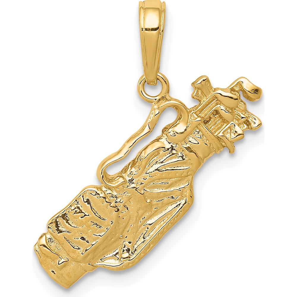 14K Yellow Gold Golf Bag and Clubs Charm - Solid Polished Open-Back Design by Oro Pregiato