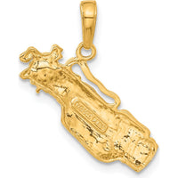 14K Yellow Gold Golf Bag and Clubs Charm - Solid Polished Open-Back Design by Oro Pregiato
