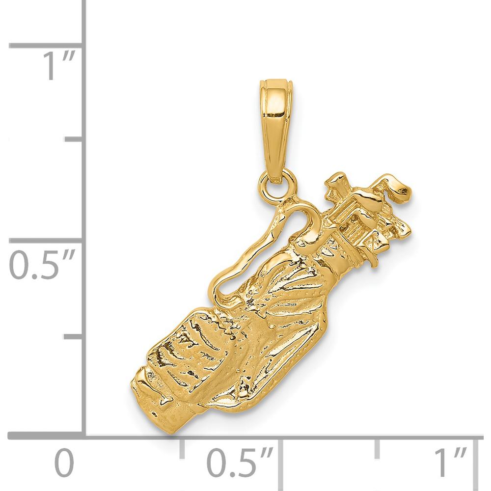 14K Yellow Gold Golf Bag and Clubs Charm - Solid Polished Open-Back Design by Oro Pregiato