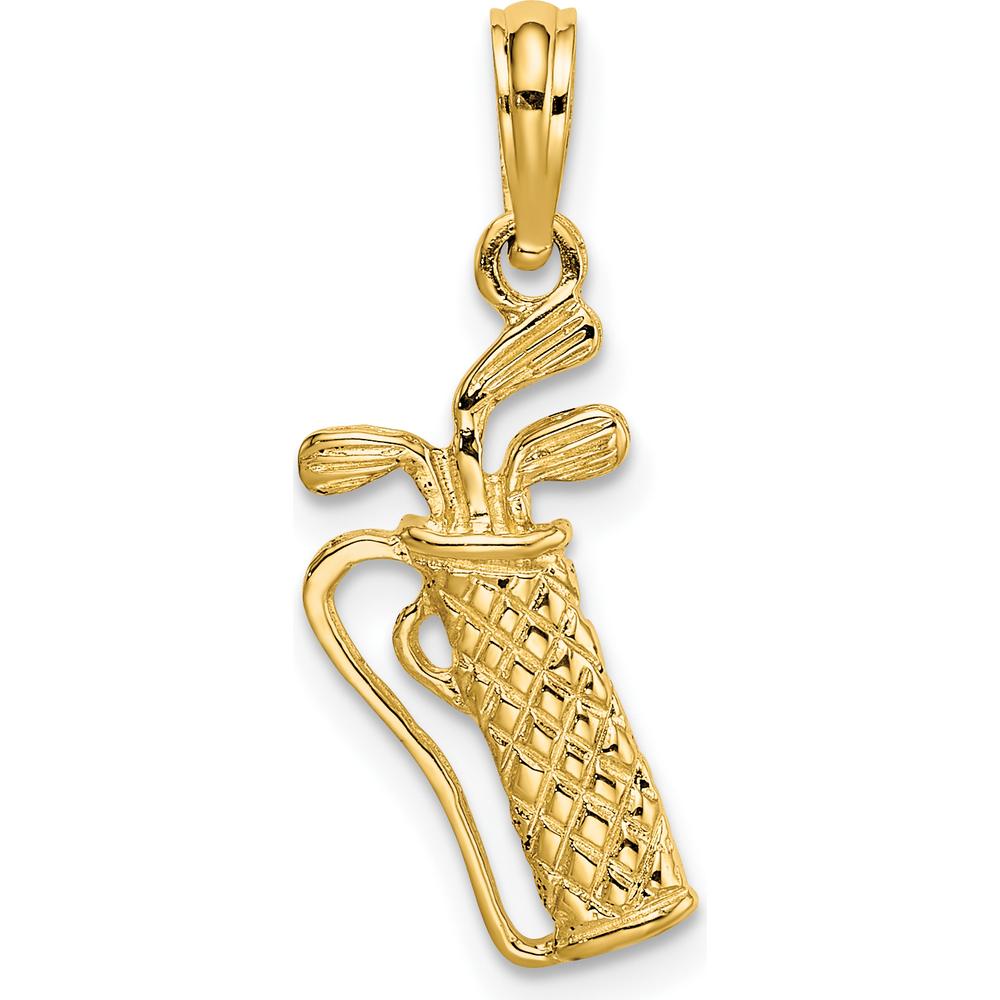 14K Yellow Gold Golf Bag with Clubs Charm Pendant - 16mm Polished Finish by Oro Pregiato